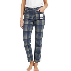 Judy Blue Jeans Juniors 9/29 Blue High Waist Straight Plaid Stretch Denim Pants